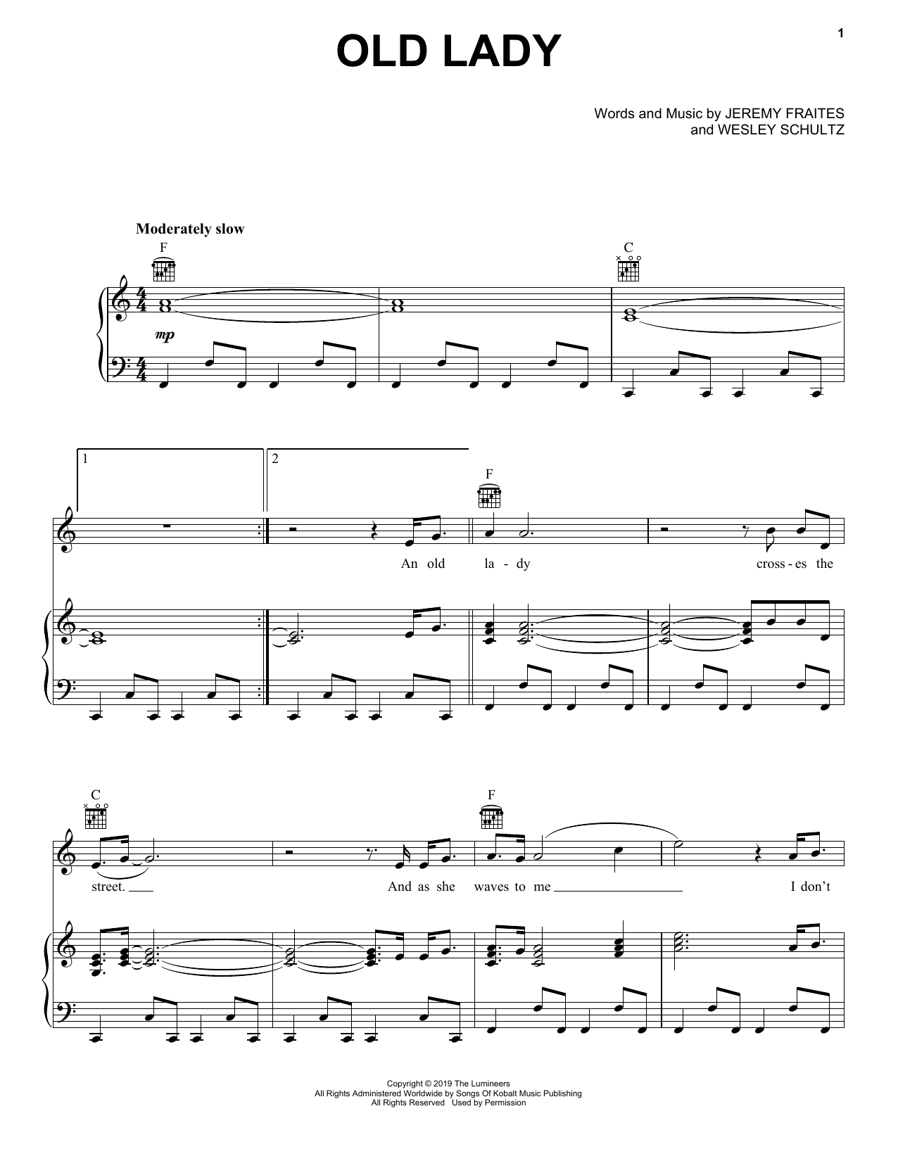 Download The Lumineers Old Lady Sheet Music and learn how to play Piano, Vocal & Guitar Chords (Right-Hand Melody) PDF digital score in minutes