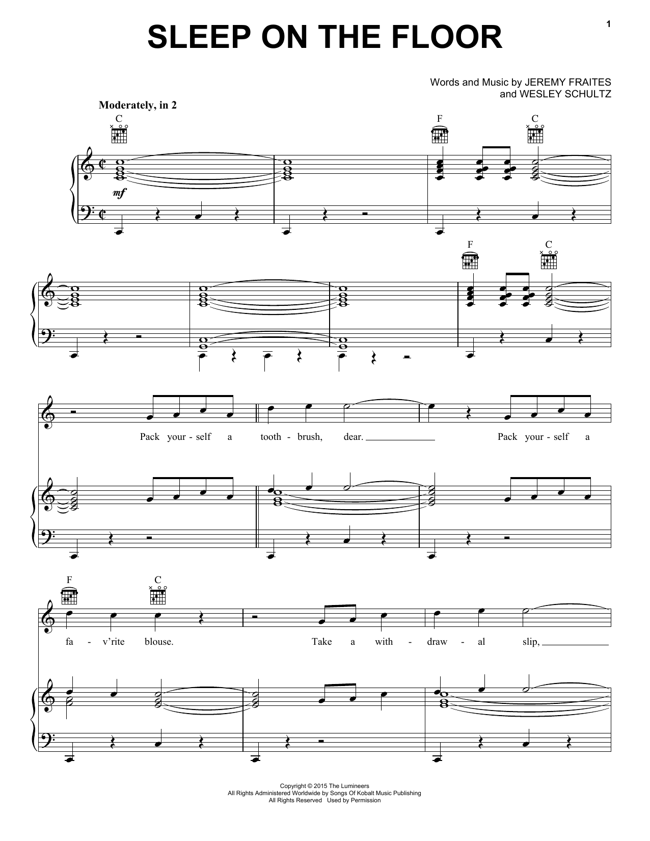 Download The Lumineers Sleep On The Floor Sheet Music and learn how to play Easy Piano PDF digital score in minutes