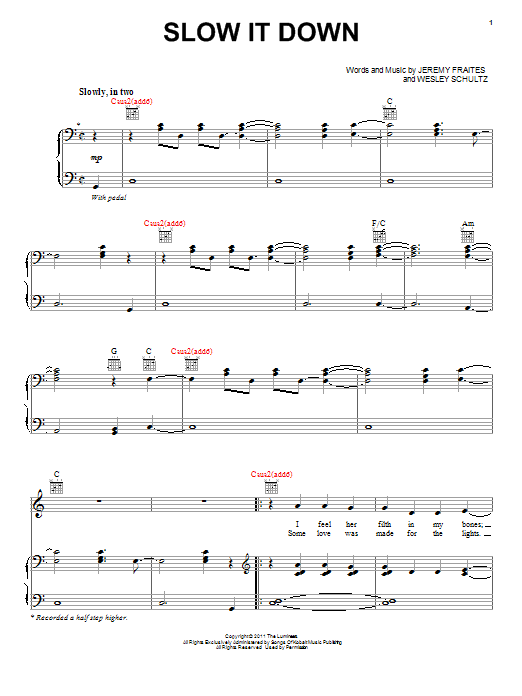 Download The Lumineers Slow It Down Sheet Music and learn how to play Guitar Tab PDF digital score in minutes