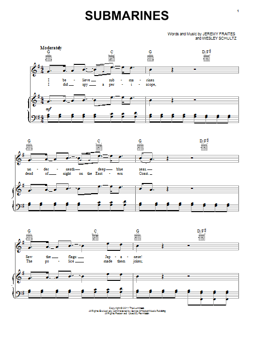 Download The Lumineers Submarines Sheet Music and learn how to play Ukulele PDF digital score in minutes