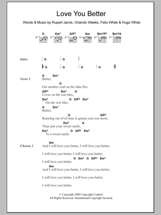 Download The Maccabees Love You Better Sheet Music and learn how to play Lyrics & Chords PDF digital score in minutes