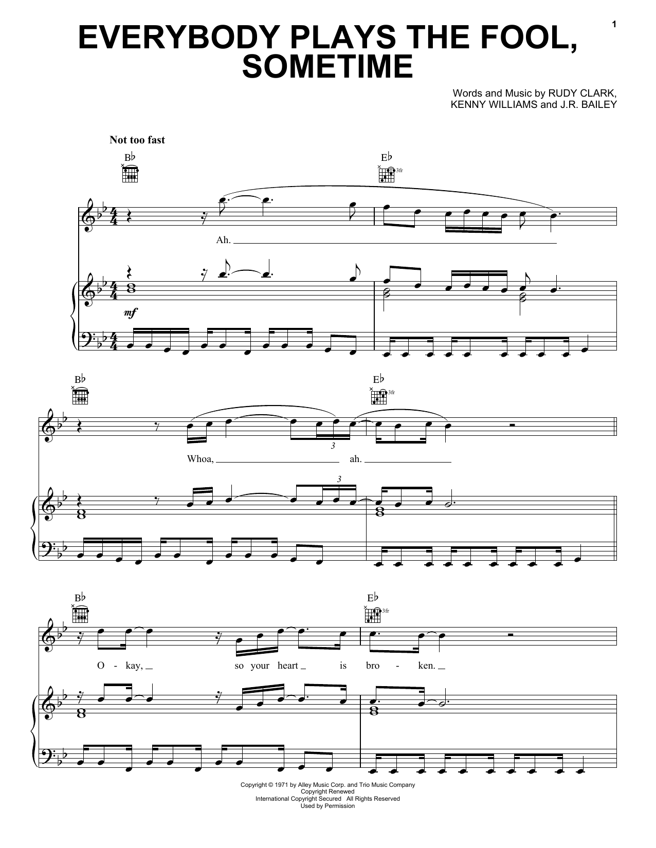 Download The Main Ingredient Everybody Plays The Fool, Sometime Sheet Music and learn how to play Piano, Vocal & Guitar (Right-Hand Melody) PDF digital score in minutes