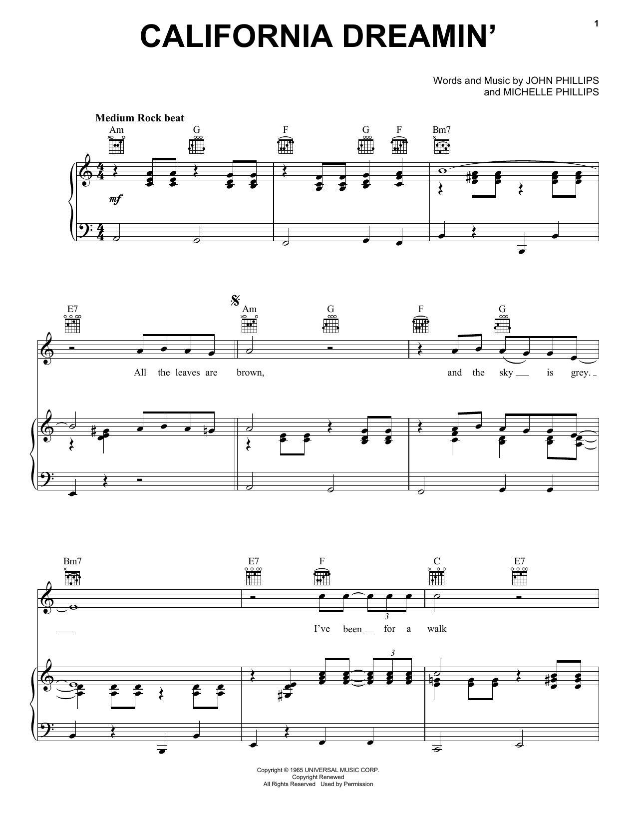 Download The Mamas & The Papas California Dreamin' Sheet Music and learn how to play Real Book – Melody, Lyrics & Chords PDF digital score in minutes