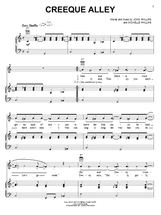 Download The Mamas & The Papas Creeque Alley Sheet Music and learn how to play Lyrics & Chords PDF digital score in minutes