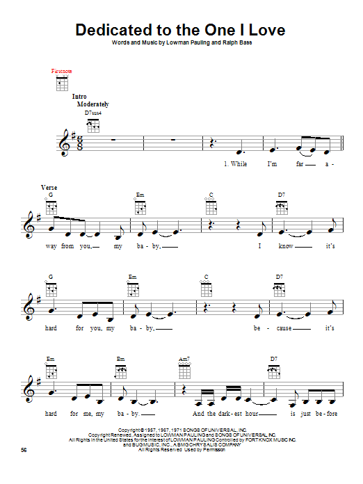 Download The Mamas & The Papas Dedicated To The One I Love Sheet Music and learn how to play Ukulele PDF digital score in minutes