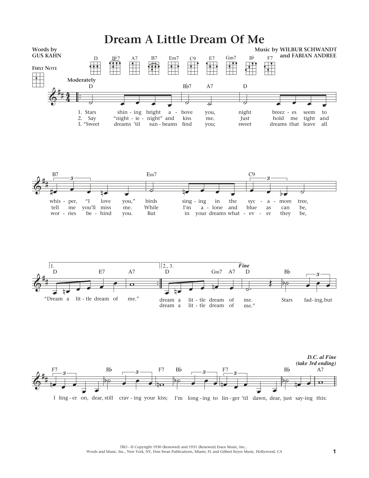 Download The Mamas & The Papas Dream A Little Dream Of Me Sheet Music and learn how to play Ukulele PDF digital score in minutes