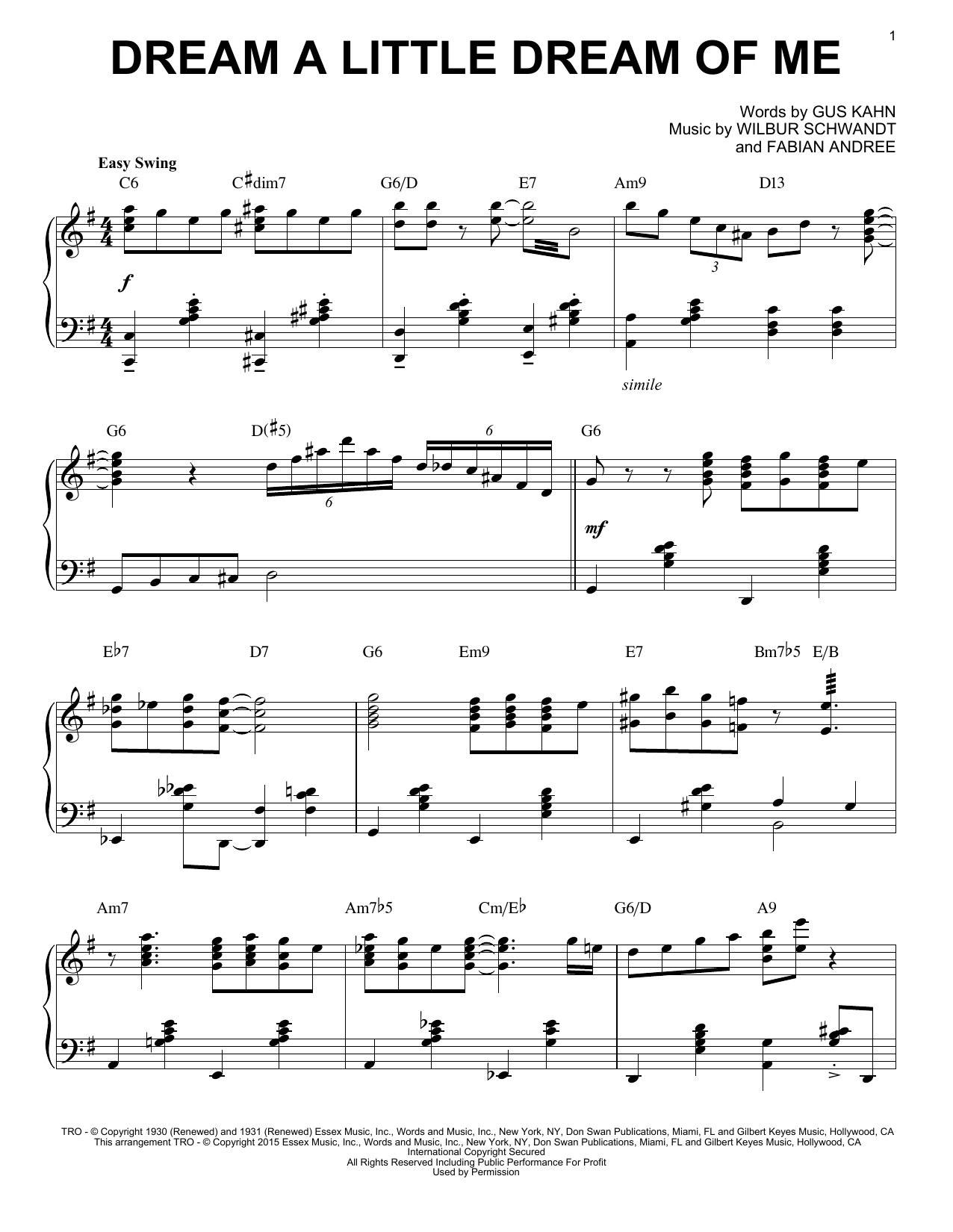 Download The Mamas & The Papas Dream A Little Dream Of Me Sheet Music and learn how to play Piano PDF digital score in minutes
