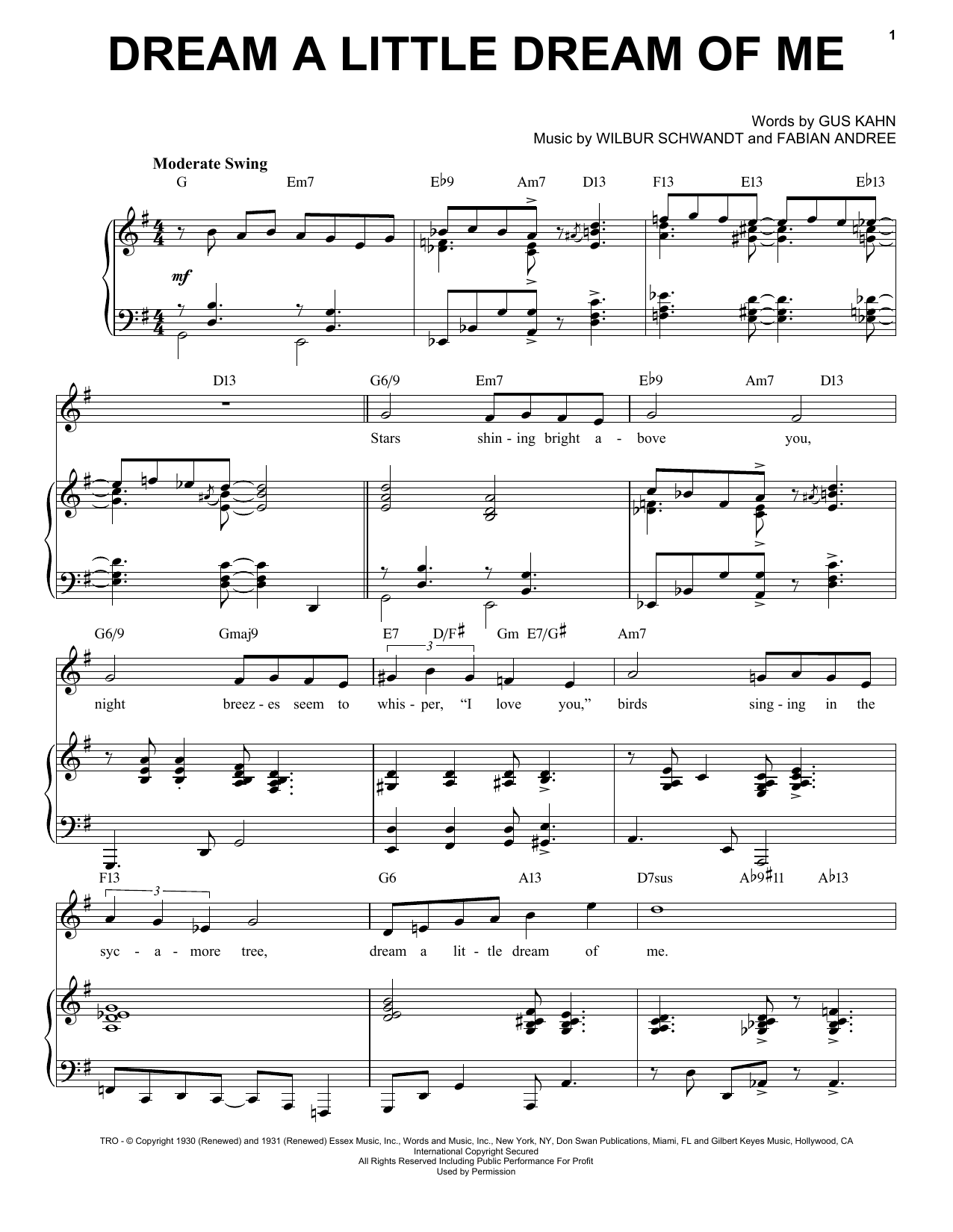 Download The Mamas & The Papas Dream A Little Dream Of Me [Jazz version] (arr. Brent Edstrom) Sheet Music and learn how to play Piano & Vocal PDF digital score in minutes