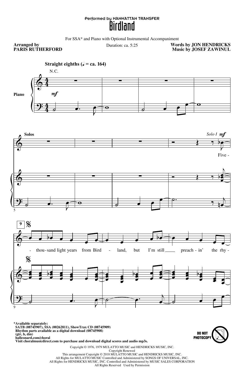 Download Paris Rutherford Birdland Sheet Music and learn how to play SSA PDF digital score in minutes