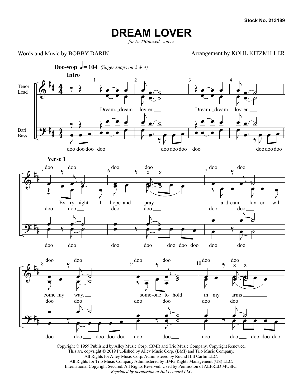 Download The Manhattan Transfer Dream Lover (arr. Kohl Kitzmiller) Sheet Music and learn how to play TTBB Choir PDF digital score in minutes