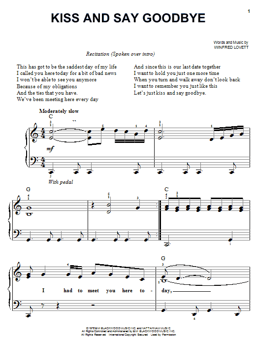 Download The Manhattans Kiss And Say Goodbye Sheet Music and learn how to play Melody Line, Lyrics & Chords PDF digital score in minutes
