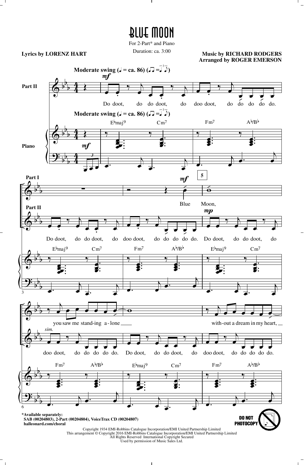 Download Roger Emerson Blue Moon Sheet Music and learn how to play SAB PDF digital score in minutes