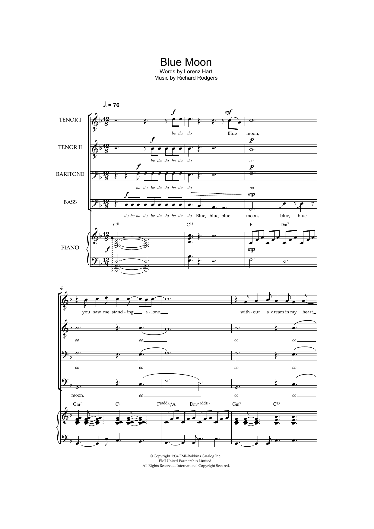 Download The Marcels Blue Moon Sheet Music and learn how to play SSA PDF digital score in minutes