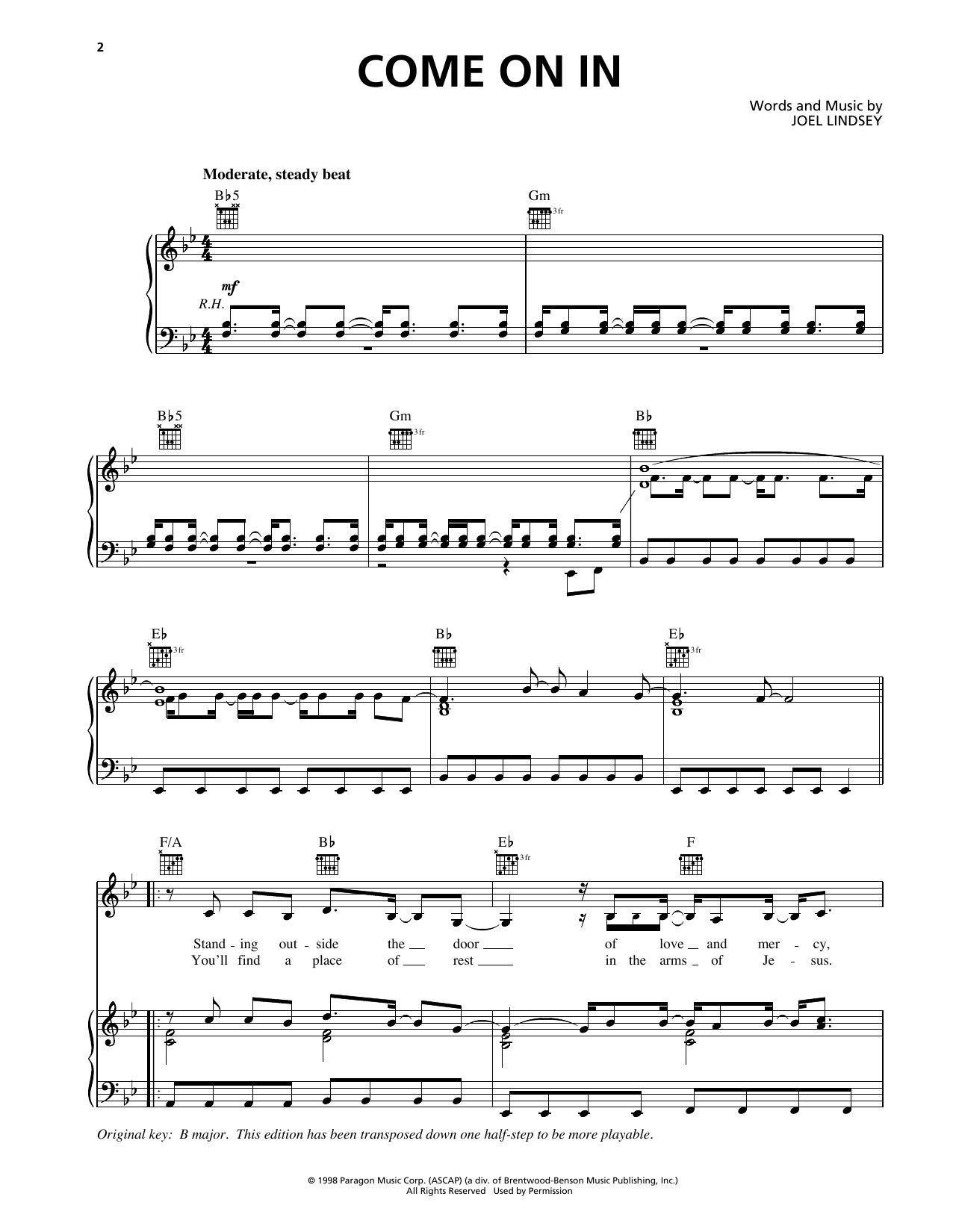 Download The Martins Come On In Sheet Music and learn how to play Piano, Vocal & Guitar Chords (Right-Hand Melody) PDF digital score in minutes