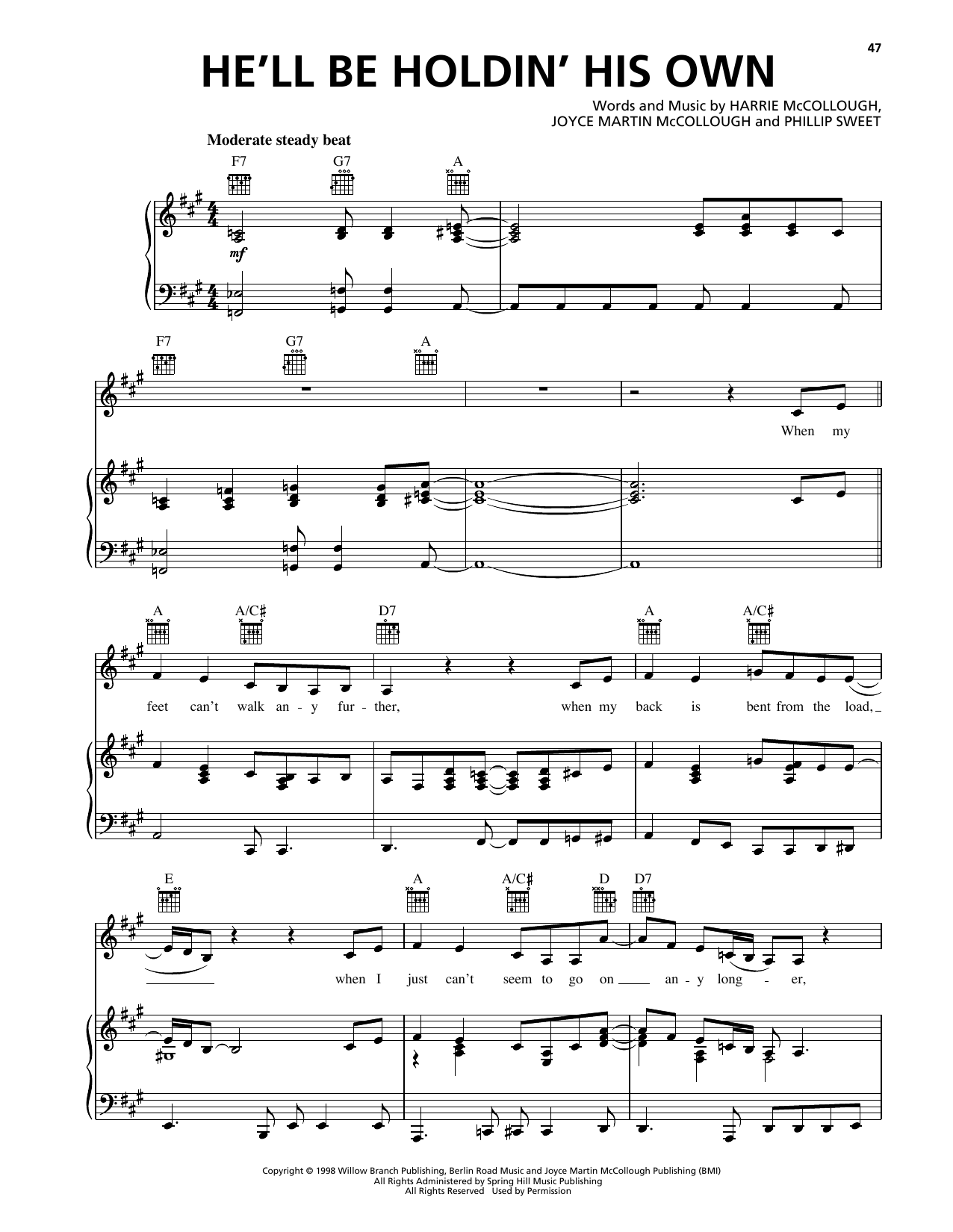 Download The Martins He'll Be Holdin' His Own Sheet Music and learn how to play Piano, Vocal & Guitar Chords (Right-Hand Melody) PDF digital score in minutes