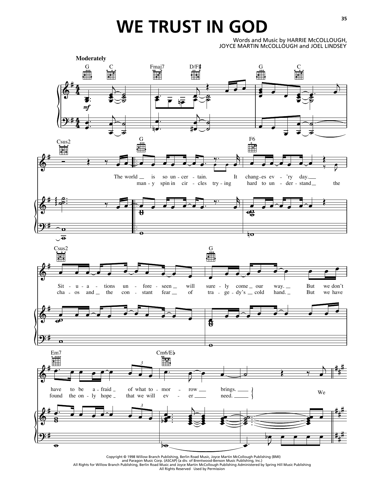 Download The Martins We Trust In God Sheet Music and learn how to play Piano, Vocal & Guitar Chords (Right-Hand Melody) PDF digital score in minutes