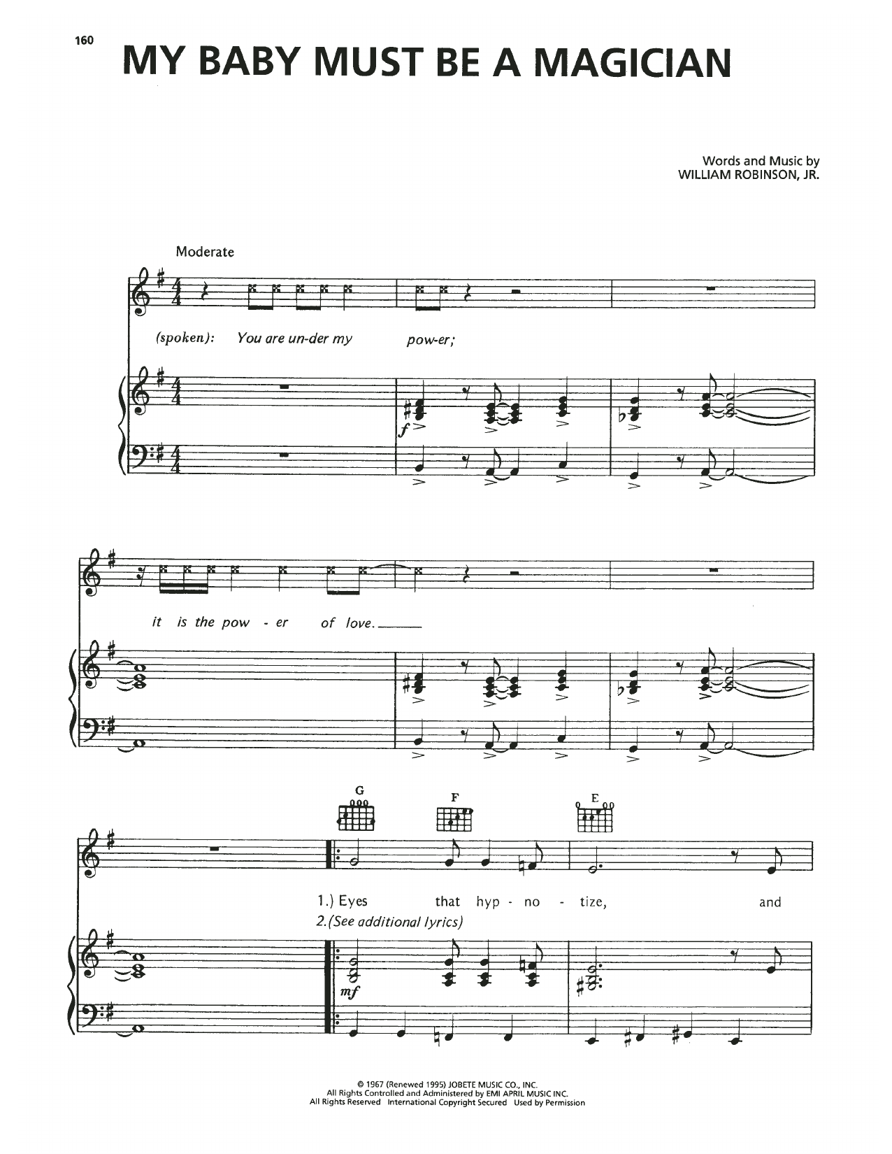 Download The Marvelettes My Baby Must Be A Magician Sheet Music and learn how to play Piano, Vocal & Guitar Chords (Right-Hand Melody) PDF digital score in minutes