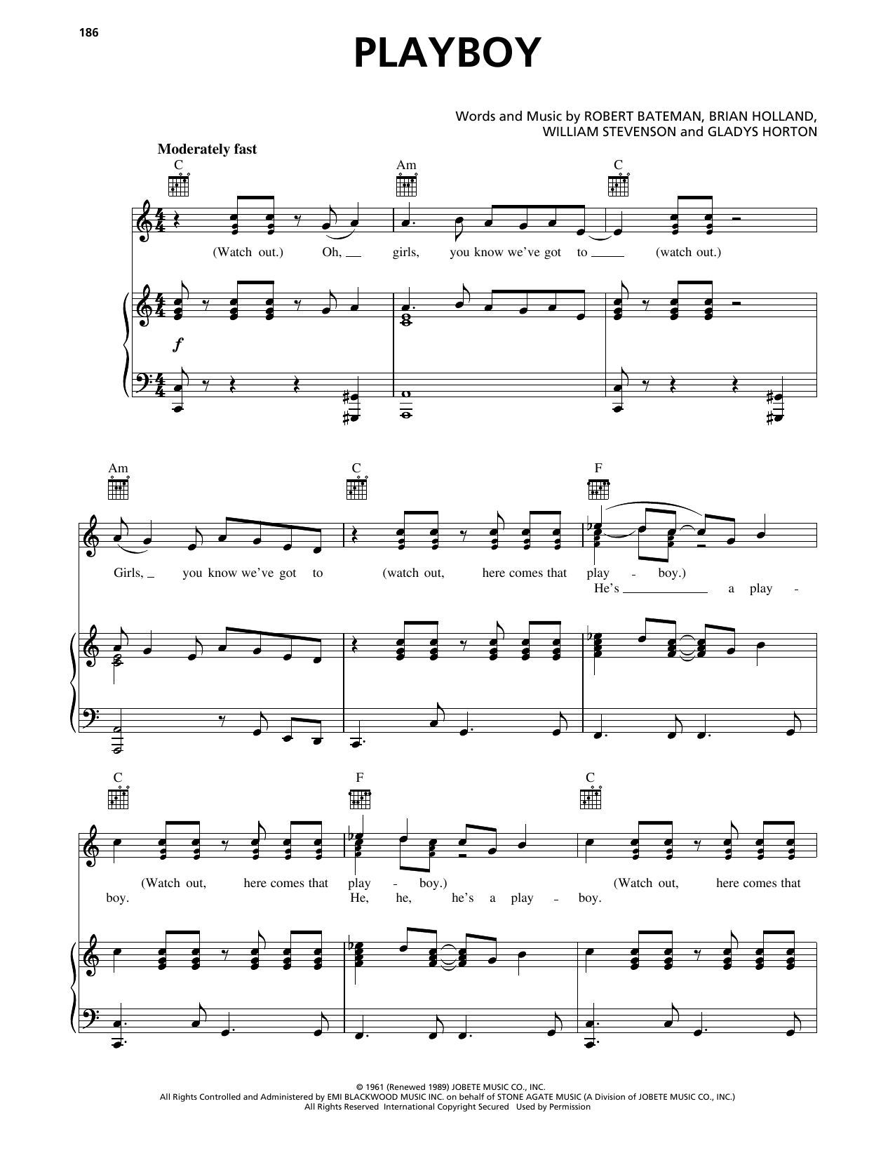 Download The Marvelettes Playboy Sheet Music and learn how to play Piano, Vocal & Guitar Chords (Right-Hand Melody) PDF digital score in minutes