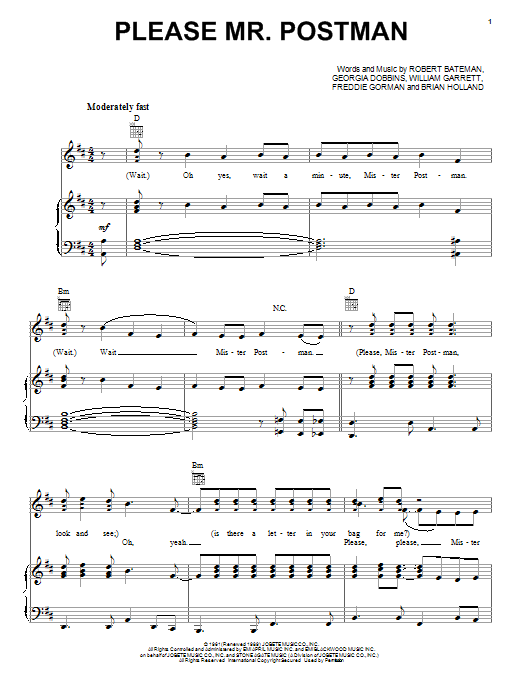 Download The Marvelettes Please Mr. Postman Sheet Music and learn how to play Beginner Piano PDF digital score in minutes