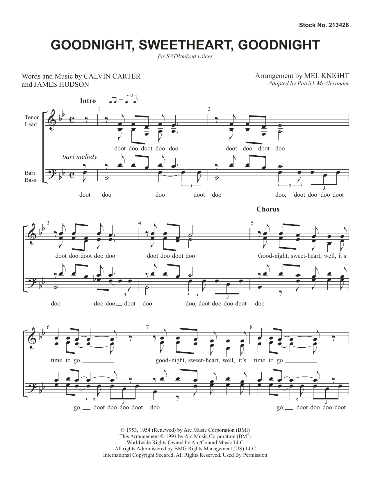Download The McGuire Sisters Goodnight, Sweetheart, Goodnight (arr. Mel Knight) Sheet Music and learn how to play SATB Choir PDF digital score in minutes