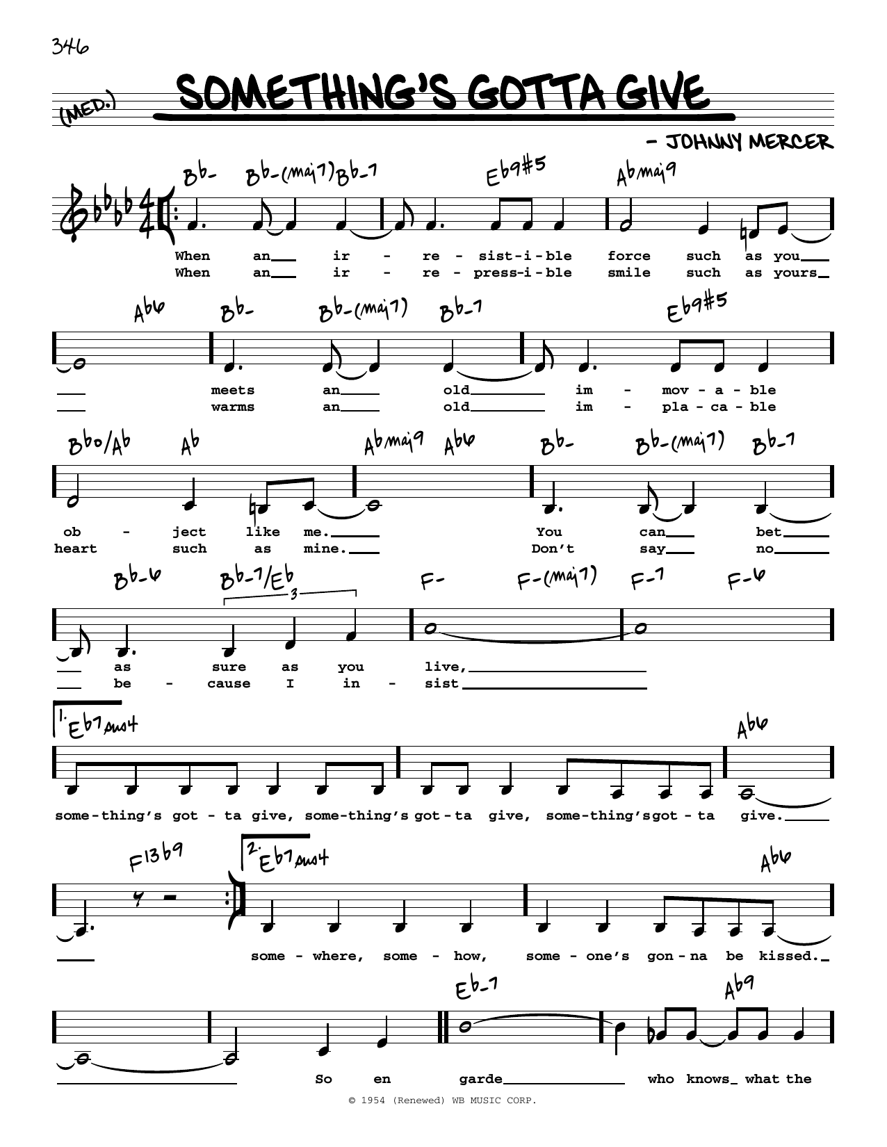 Download The McGuire Sisters Something's Gotta Give (Low Voice) Sheet Music and learn how to play Real Book – Melody, Lyrics & Chords PDF digital score in minutes
