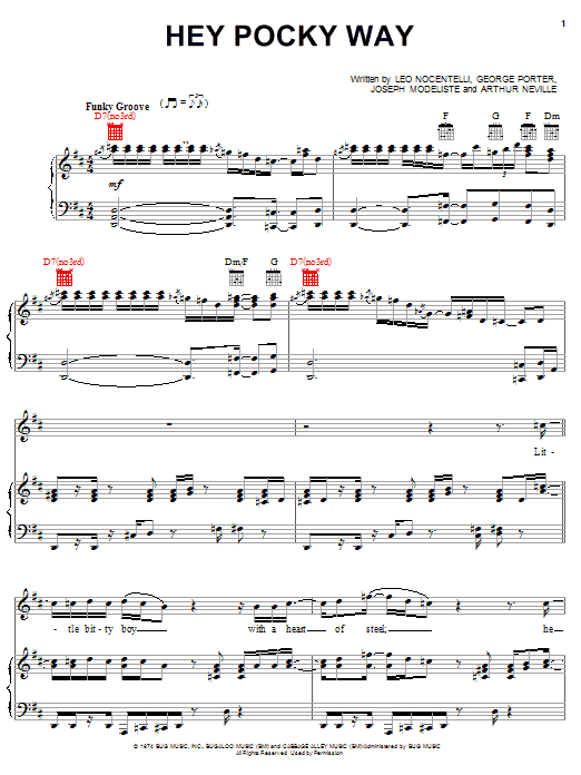 Download The Meters Hey Pocky Way Sheet Music and learn how to play Piano, Vocal & Guitar (Right-Hand Melody) PDF digital score in minutes