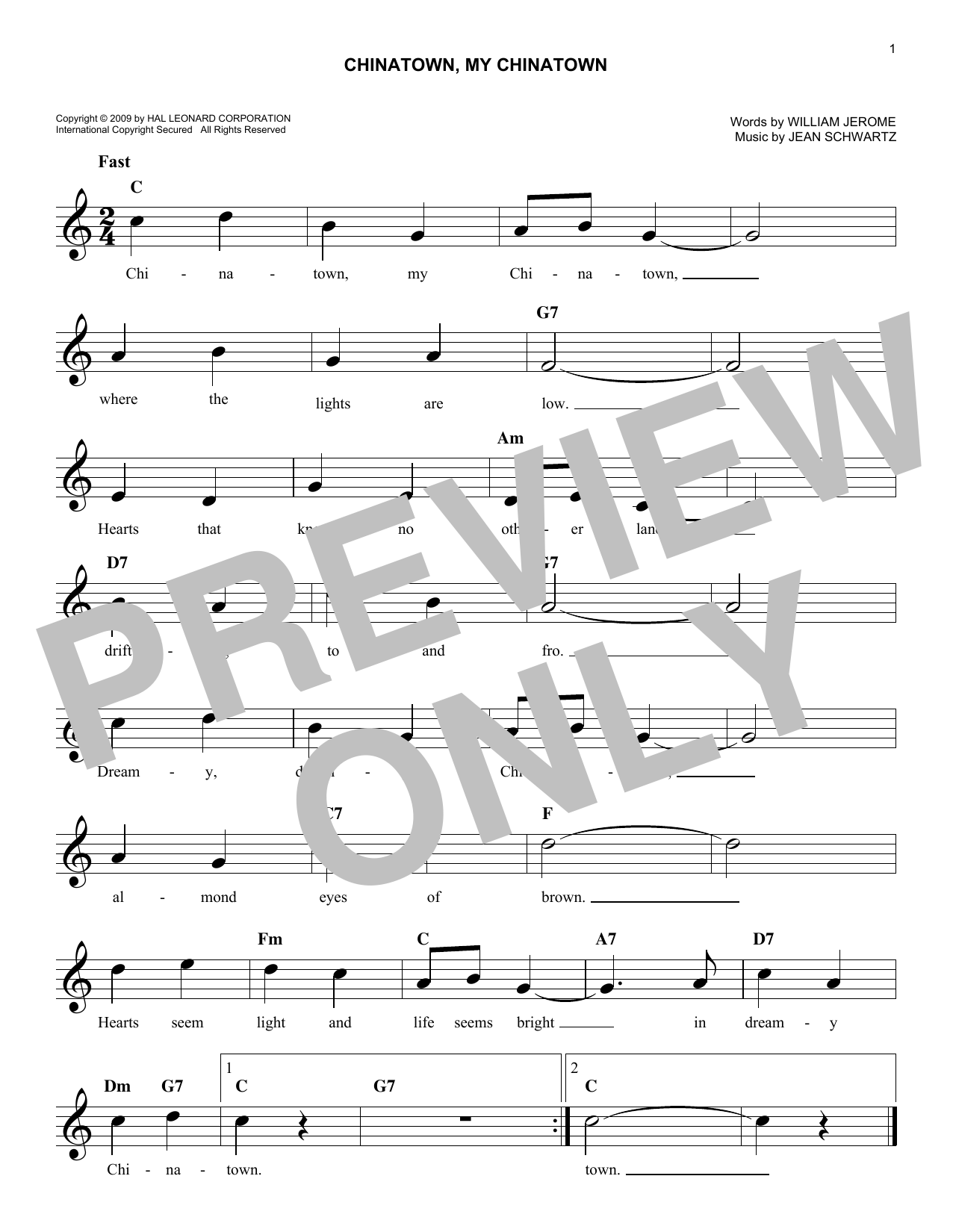 Download The Mills Brothers Chinatown, My Chinatown Sheet Music and learn how to play Melody Line, Lyrics & Chords PDF digital score in minutes