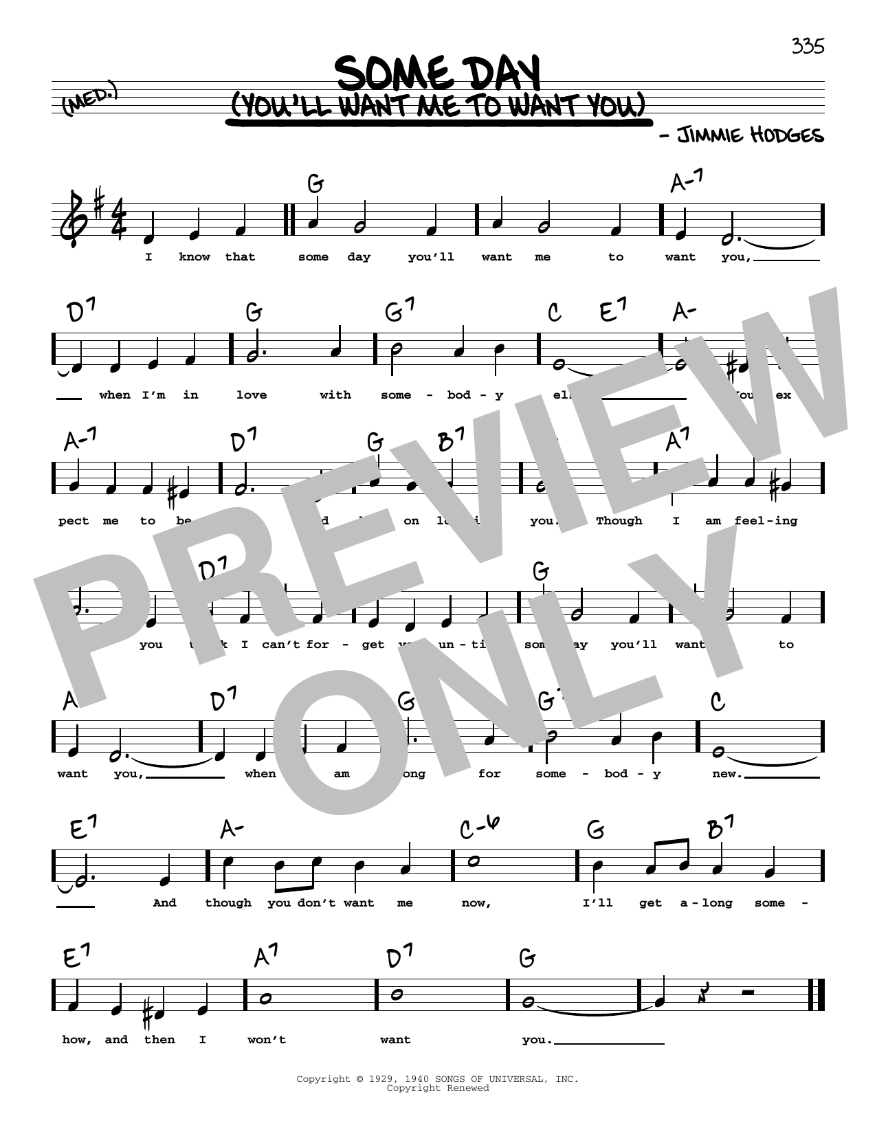 Download The Mills Brothers Some Day (You'll Want Me To Want You) (High Voice) Sheet Music and learn how to play Real Book – Melody, Lyrics & Chords PDF digital score in minutes