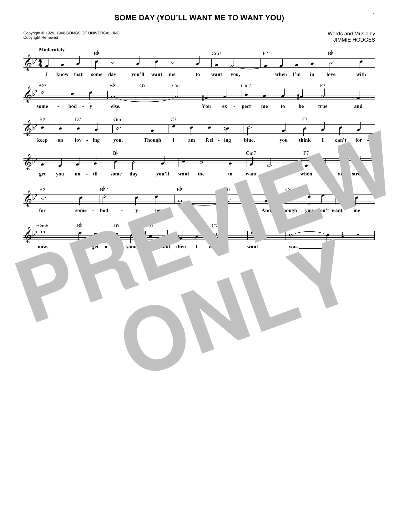 Download The Mills Brothers Some Day (You'll Want Me To Want You) Sheet Music and learn how to play Real Book – Melody & Chords PDF digital score in minutes