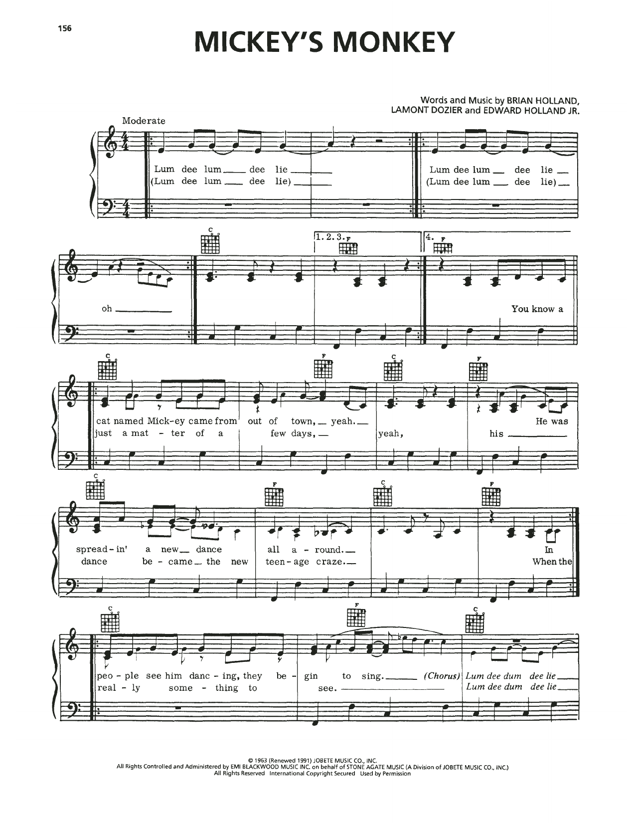 Download The Miracles Mickey's Monkey Sheet Music and learn how to play Piano, Vocal & Guitar Chords (Right-Hand Melody) PDF digital score in minutes