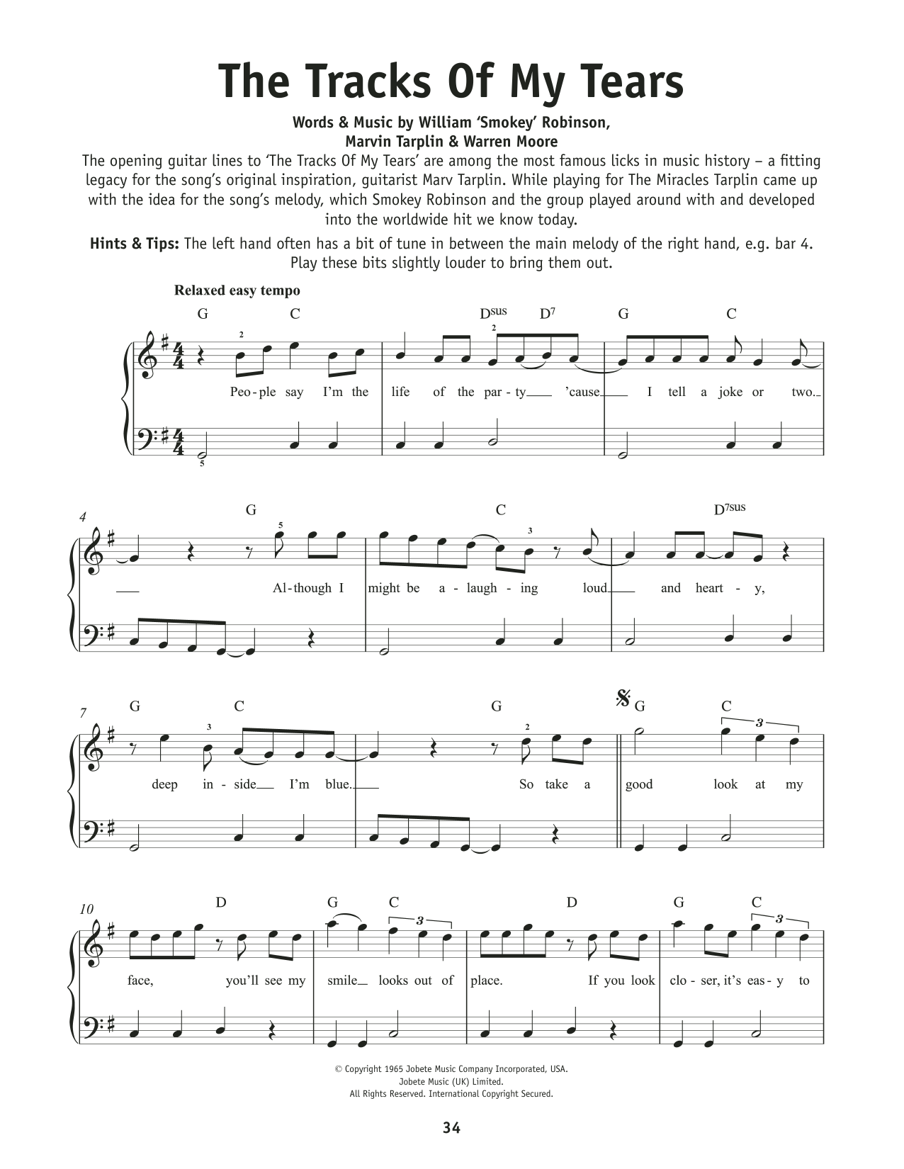 Download The Miracles The Tracks Of My Tears Sheet Music and learn how to play Really Easy Piano PDF digital score in minutes