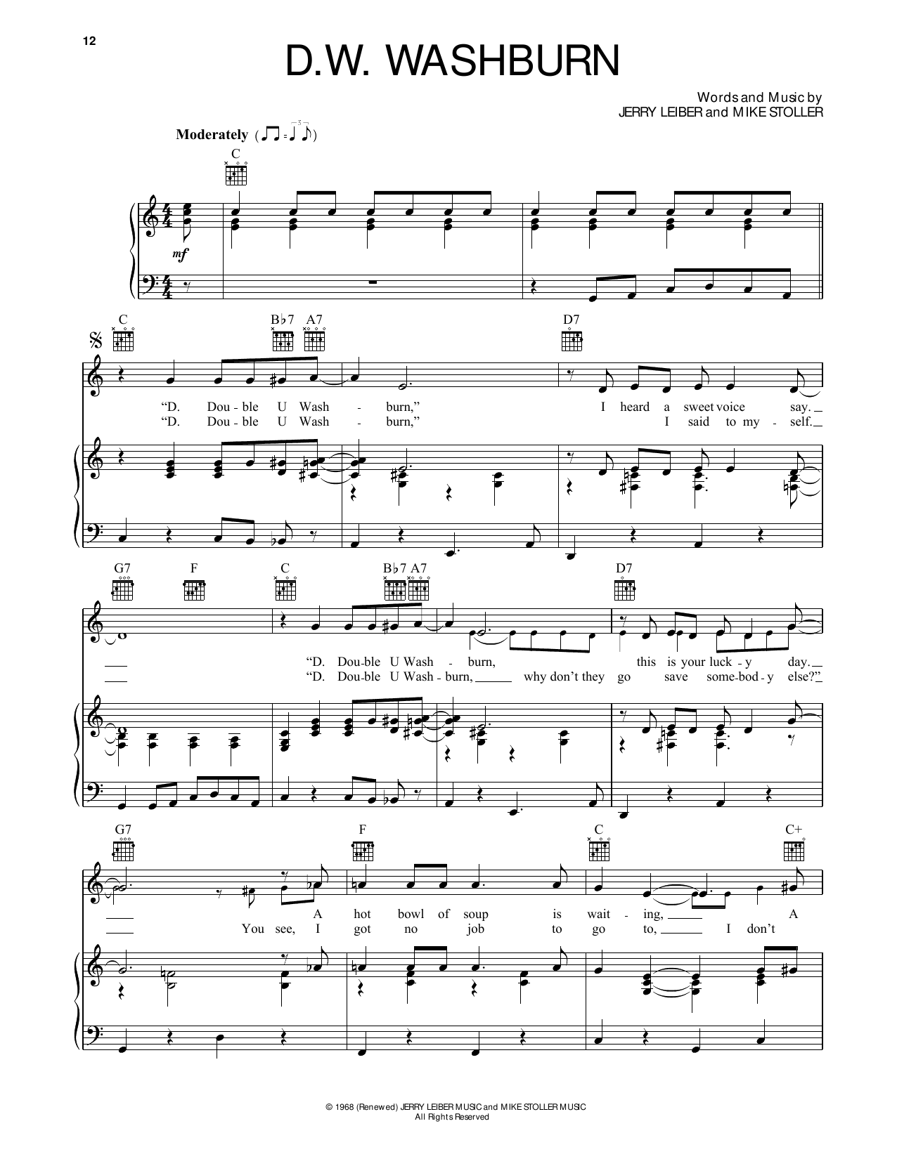 Download The Monkees D.W. Washburn Sheet Music and learn how to play Piano, Vocal & Guitar Chords (Right-Hand Melody) PDF digital score in minutes