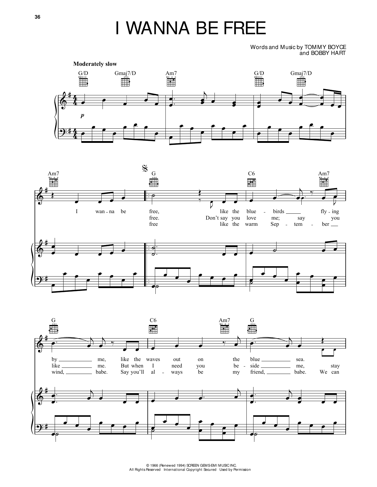 Download The Monkees I Wanna Be Free Sheet Music and learn how to play Piano, Vocal & Guitar Chords (Right-Hand Melody) PDF digital score in minutes