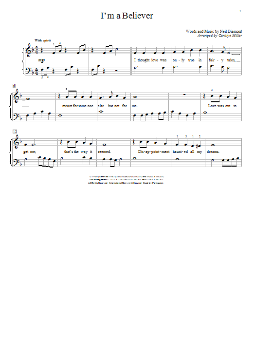 Download The Monkees I'm A Believer Sheet Music and learn how to play Piano PDF digital score in minutes