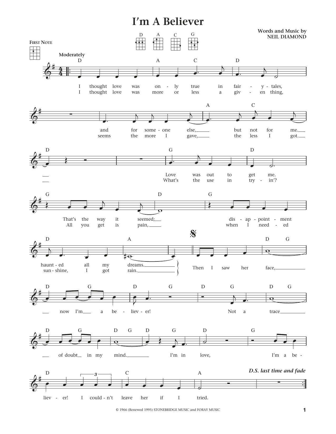 Download The Monkees I'm A Believer Sheet Music and learn how to play Ukulele PDF digital score in minutes