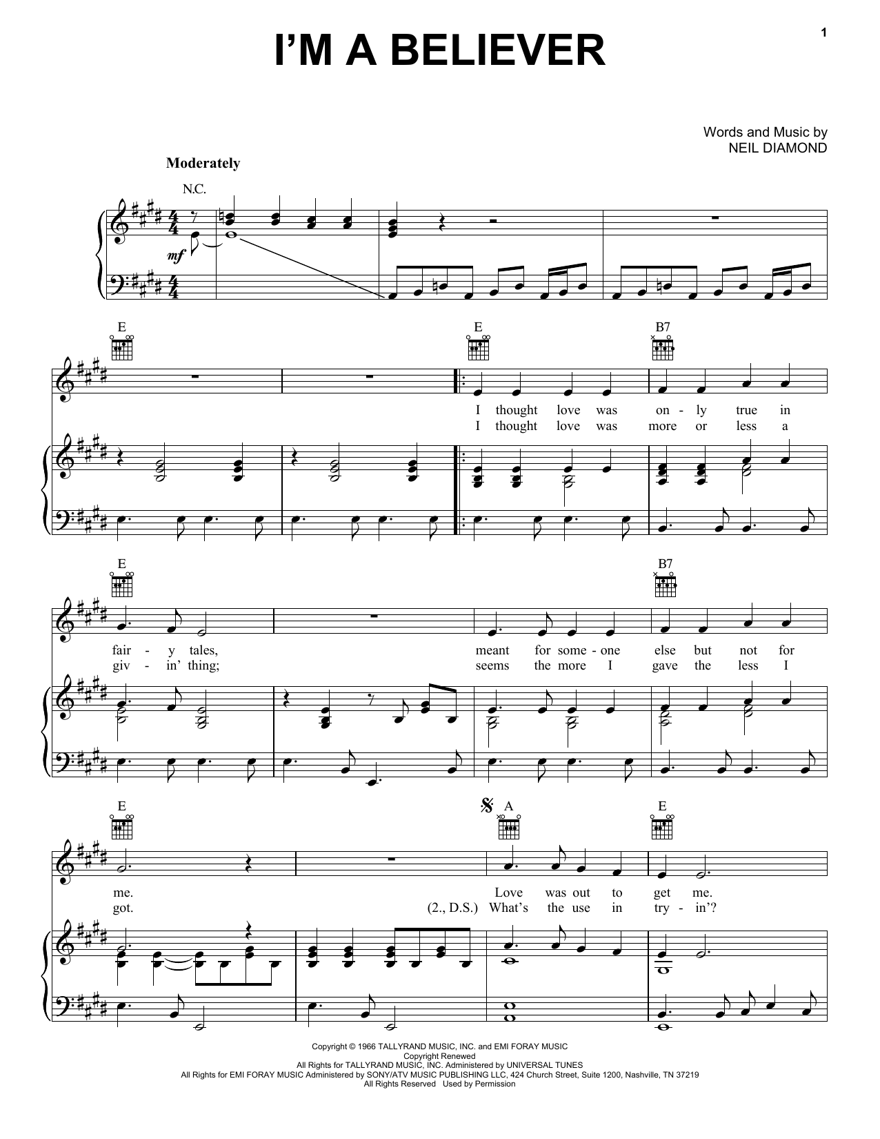 Download The Monkees I'm A Believer Sheet Music and learn how to play Piano & Vocal PDF digital score in minutes