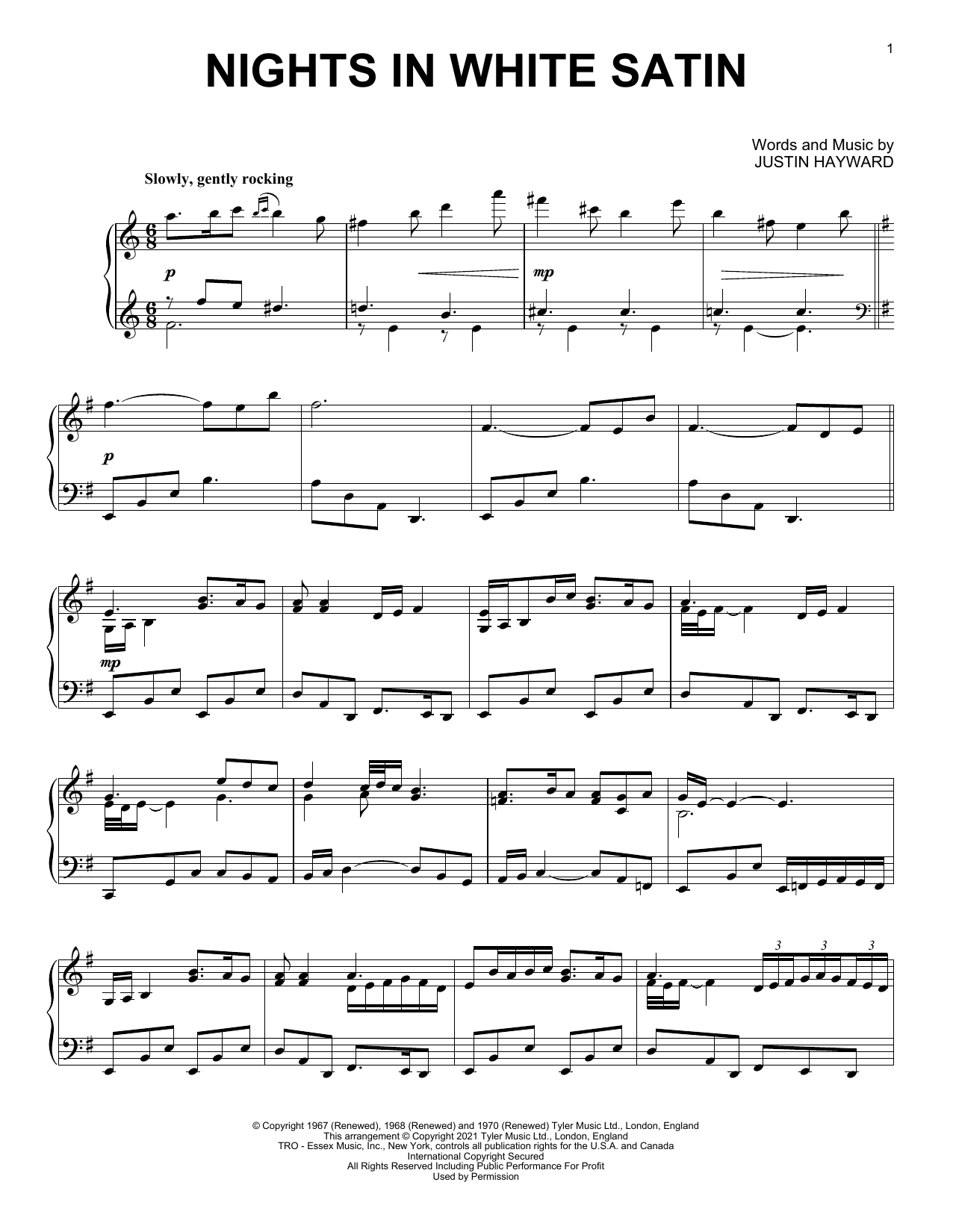 Download The Moody Blues Nights In White Satin [Classical version] (arr. David Pearl) Sheet Music and learn how to play Piano Solo PDF digital score in minutes