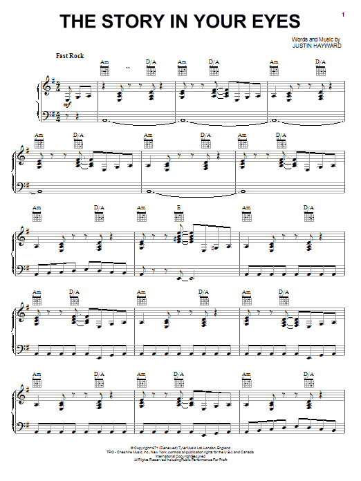 Download The Moody Blues The Story In Your Eyes Sheet Music and learn how to play Piano, Vocal & Guitar (Right-Hand Melody) PDF digital score in minutes