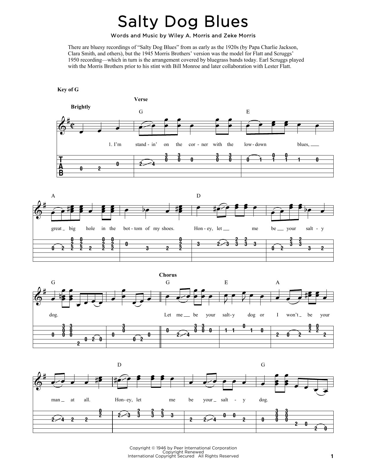 Download The Morris Brothers Salty Dog Blues (arr. Fred Sokolow) Sheet Music and learn how to play Solo Guitar PDF digital score in minutes