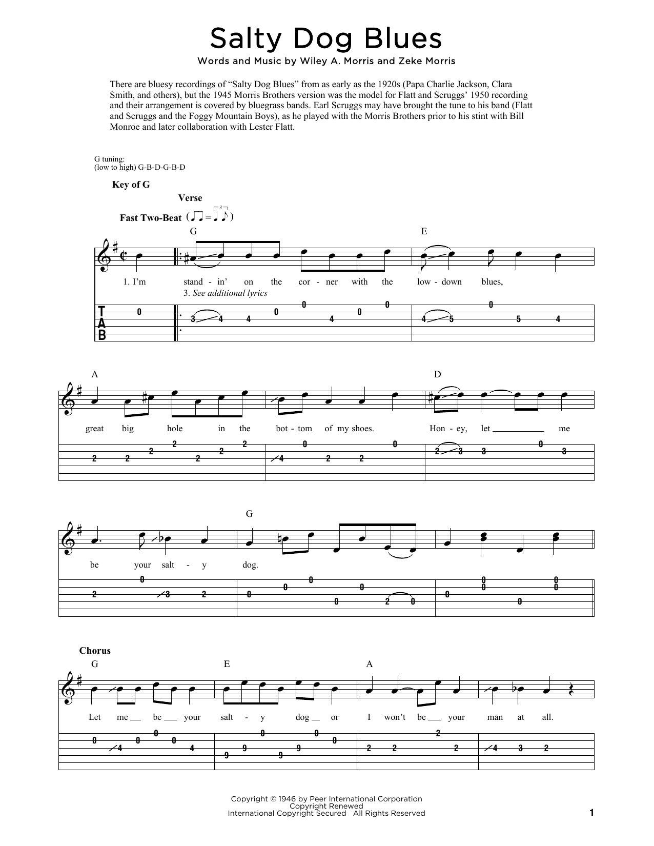 Download The Morris Brothers Salty Dog Blues Sheet Music and learn how to play Dobro PDF digital score in minutes