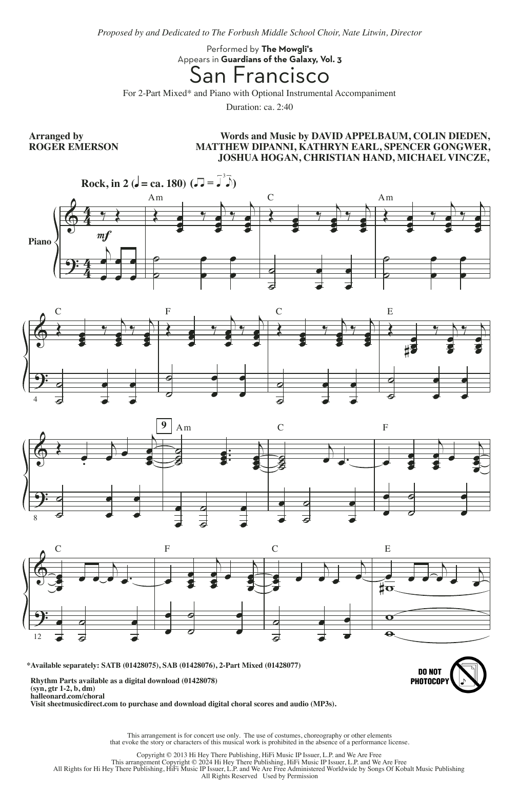 Download The Mowgli's San Francisco (arr. Roger Emerson) Sheet Music and learn how to play 2-Part Choir PDF digital score in minutes