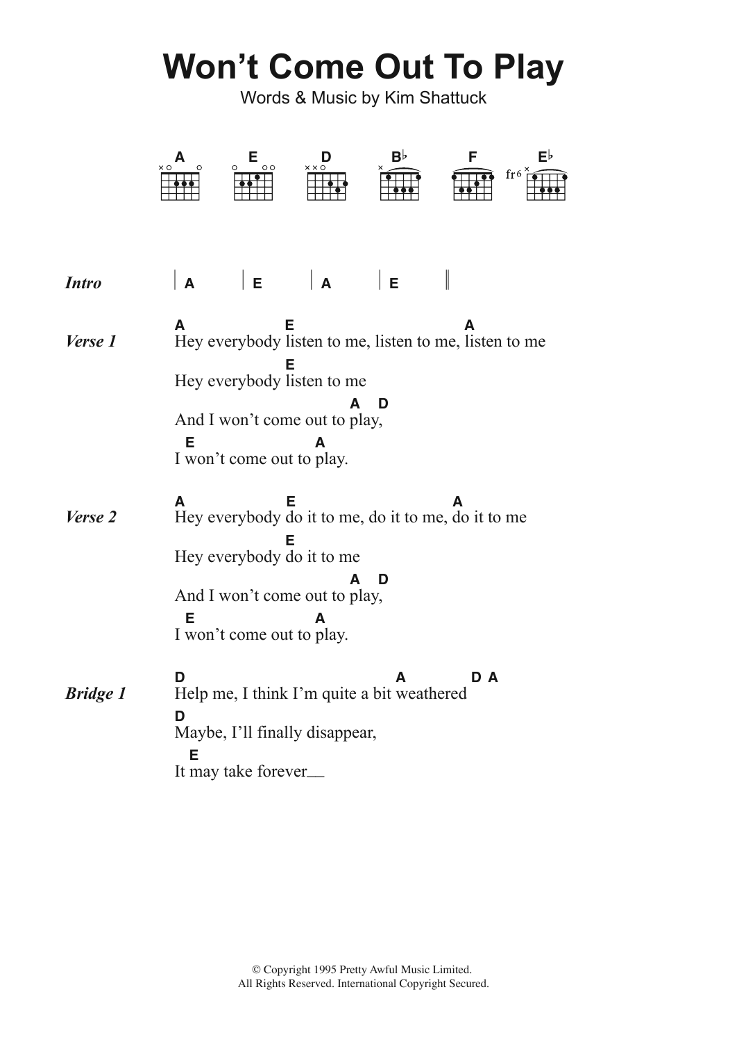 Download The Muffs Won't Come Out To Play Sheet Music and learn how to play Lyrics & Chords PDF digital score in minutes