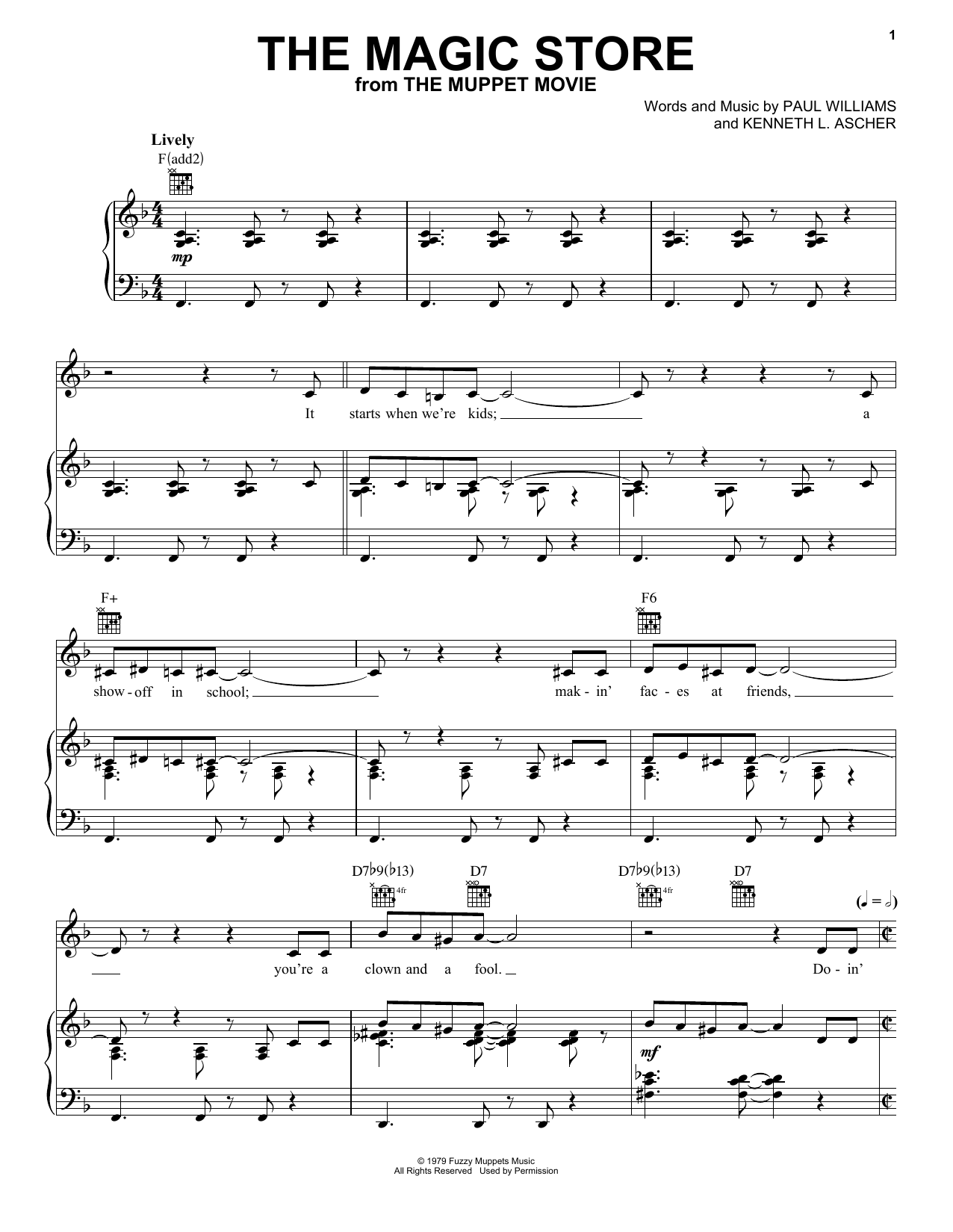 Download The Muppets The Magic Store (from The Muppet Movie) Sheet Music and learn how to play Piano, Vocal & Guitar Chords (Right-Hand Melody) PDF digital score in minutes