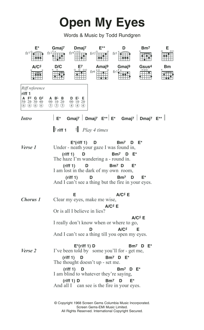 Download The Nazz Open My Eyes Sheet Music and learn how to play Lyrics & Chords PDF digital score in minutes