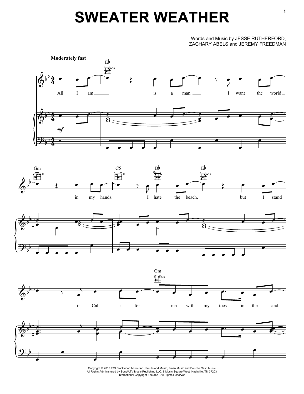 Download The Neighbourhood Sweater Weather Sheet Music and learn how to play Piano, Vocal & Guitar (Right-Hand Melody) PDF digital score in minutes