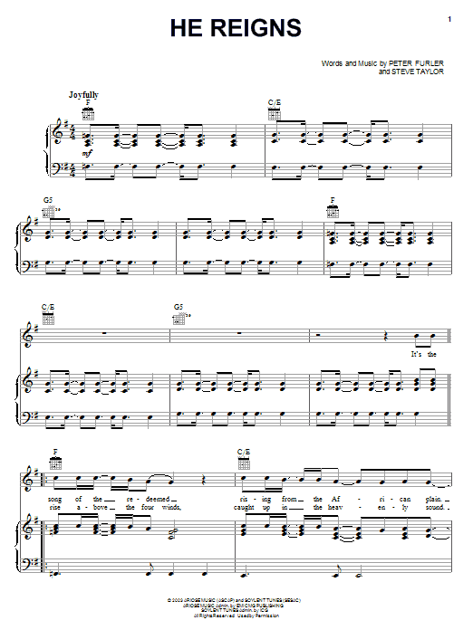 Download Newsboys He Reigns Sheet Music and learn how to play Piano, Vocal & Guitar (Right-Hand Melody) PDF digital score in minutes