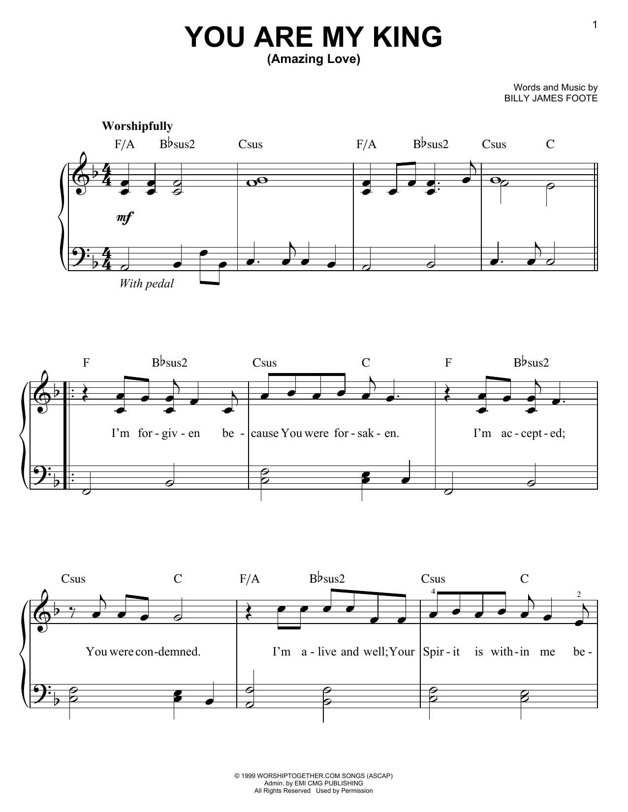 Download Newsboys You Are My King (Amazing Love) Sheet Music and learn how to play Piano, Vocal & Guitar (Right-Hand Melody) PDF digital score in minutes