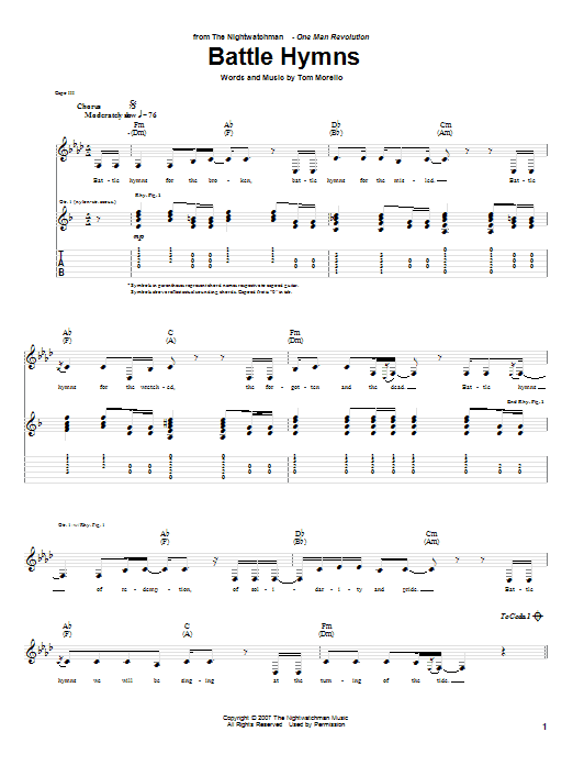 Download The Nightwatchman Battle Hymns Sheet Music and learn how to play Guitar Tab PDF digital score in minutes