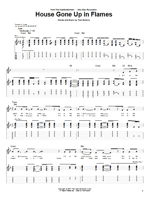 Download The Nightwatchman House Gone Up In Flames Sheet Music and learn how to play Guitar Tab PDF digital score in minutes