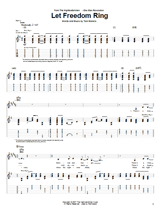 Download The Nightwatchman Let Freedom Ring Sheet Music and learn how to play Guitar Tab PDF digital score in minutes